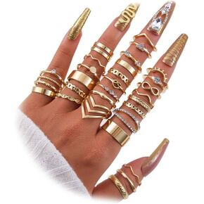 KISS WIFE 24Pcs Silver Knuckle Rings Set for Women Girls, Vintage Stackable Boho Midi Finger Ring Sets, Cute Y2K Aesthetic Rings Pack Trendy Jewelry Gift for Her