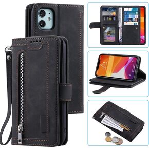 UEEBAI Wallet Case for iPhone 14 Pro Max 6.7 inch, Vintage Premium PU Leather Cover Flip Case with Card Slots Magnetic Closure Zipper Pocket Kickstand Handbag with Hand Strap - Blue