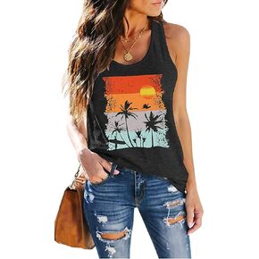 Women's Sleeveless Workout Yoga Tank Tops Loose Cute Printed Running Sports Athletic T Shirts