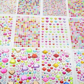 3400 Pcs Gem Stickers, 12 Sheets Self Adhesive Jewel Stickers for Crafts, Rhinestone Stickers for Kids, Bling Gemstone Stickers Decorative Diamond for DIY, Assorted Colors Shapes