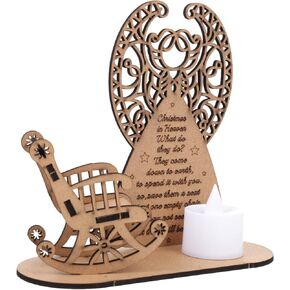 FOMIYES Christmas Remembrance Candle and Chair Merry Christmas in Heaven Memory Tealight Candlestick Holders Wooden Christmas Tree Rocking Chair Candle Light Table Centerpiece Decoeation