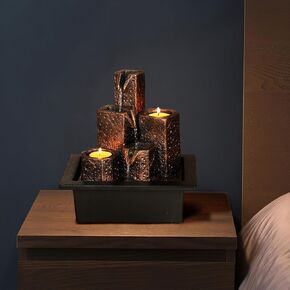 Indoor Water Fountain, Mars Theme Tiered Waterfall Fountain, Tabletop Fountain with Holes for Small Scented Tealight Candles, Desk Fountain Home Decor with Comfy Light Zen Relaxation
