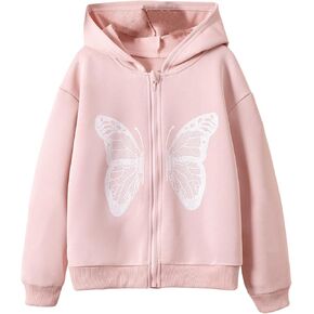Floerns Girl's Casual Printed Long Sleeve Full Zip Hooded Sweatshirts with Pockets