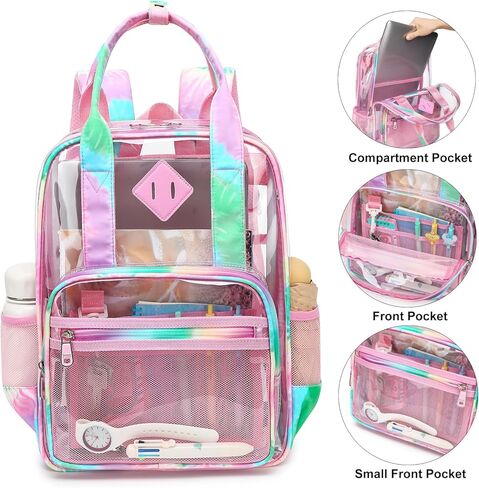 حقيبة ظهر مدرسية شفافة للبنات والأولاد، حقيبة كتب شفافة شديدة التحمل للأطفال شفافة من خلال حقيبة مدرسية (أسود مربعات) in Kuwait