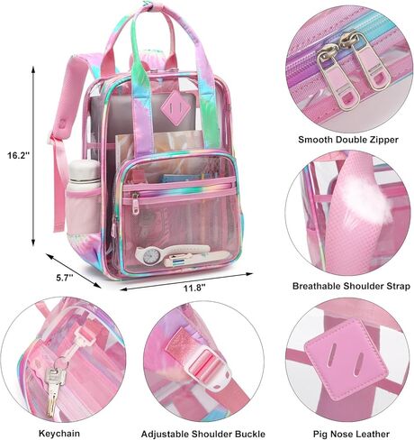 حقيبة ظهر مدرسية شفافة للبنات والأولاد، حقيبة كتب شفافة شديدة التحمل للأطفال شفافة من خلال حقيبة مدرسية (أسود مربعات) in Kuwait