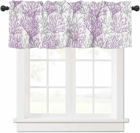 Blue Grey Coral Coastal Farmhouse Short Window Curtain Valances, Summer Beach Valances for Windows, Seaside Nautical Rod Pocket Kitchen Valances for Living Room Bedroom Bathroom Cafe 54"x18" in Kuwait