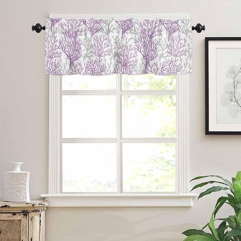 Blue Grey Coral Coastal Farmhouse Short Window Curtain Valances, Summer Beach Valances for Windows, Seaside Nautical Rod Pocket Kitchen Valances for Living Room Bedroom Bathroom Cafe 54"x18" in Kuwait