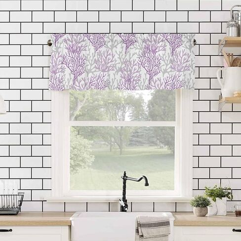 Blue Grey Coral Coastal Farmhouse Short Window Curtain Valances, Summer Beach Valances for Windows, Seaside Nautical Rod Pocket Kitchen Valances for Living Room Bedroom Bathroom Cafe 54"x18" in Kuwait