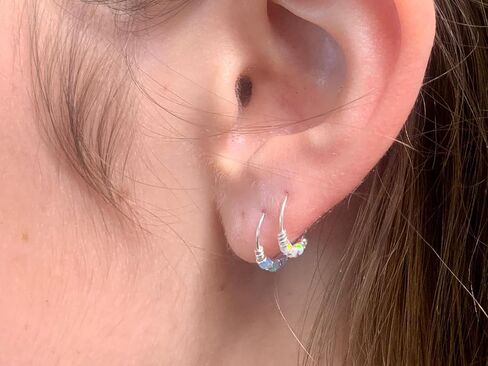 Gold Single - for ONE ear - 10mm Blue Opal Hoop Earring for Helix, Cartilage, 2nd Ear Piercing | MiYa Jewelry Handmade Gold Plated over Sterling Silver Hoop in Saudi Arabia