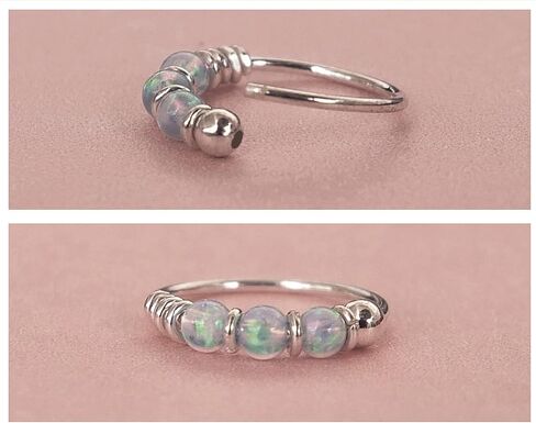Gold Single - for ONE ear - 10mm Blue Opal Hoop Earring for Helix, Cartilage, 2nd Ear Piercing | MiYa Jewelry Handmade Gold Plated over Sterling Silver Hoop in Saudi Arabia