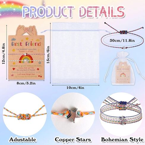 30 مجموعة من أساور الصداقة المنسوجة القابلة للتعديل المصنوعة يدويًا على شكل نجمة مع أفضل بطاقات الأصدقاء وحقائب الأورجانزا من أساور حبل بوهو الساحرة للفتيات والأطفال والنساء وديكورات هدايا الحفلات in Kuwait