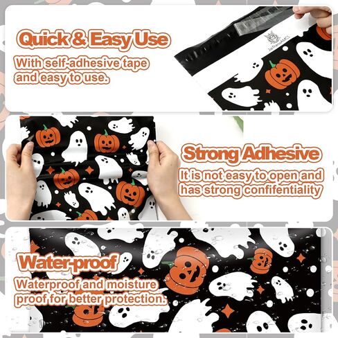 100Pcs Halloween Poly Mailers 10 x 13 Inch Pink Ghost Pumpkin Packaging Bags Self Seal Mailing Envelope Bags for Small Business Clothing Gift in Saudi Arabia