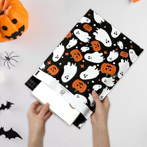 100Pcs Halloween Poly Mailers 10 x 13 Inch Pink Ghost Pumpkin Packaging Bags Self Seal Mailing Envelope Bags for Small Business Clothing Gift in Saudi Arabia