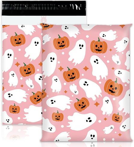100Pcs Halloween Poly Mailers 10 x 13 Inch Pink Ghost Pumpkin Packaging Bags Self Seal Mailing Envelope Bags for Small Business Clothing Gift in Saudi Arabia
