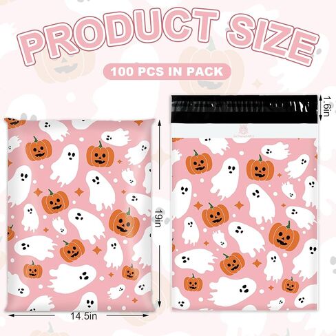 100Pcs Halloween Poly Mailers 10 x 13 Inch Pink Ghost Pumpkin Packaging Bags Self Seal Mailing Envelope Bags for Small Business Clothing Gift in Saudi Arabia