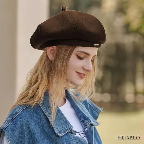 huablo] قبعات بيريه فرنسية للنساء قبعة بيريه بيج بلون سادة قبعة بيريه قطنية للسيدات والفتيات in Kuwait