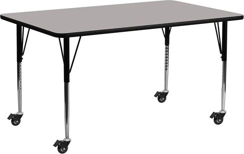 طاولة أنشطة Flash Furniture Wren Mobile مقاس 30 بوصة عرض × 72 بوصة طول مستطيلة باللون الرمادي HP - أرجل قابلة للتعديل بارتفاع قياسي in Saudi Arabia