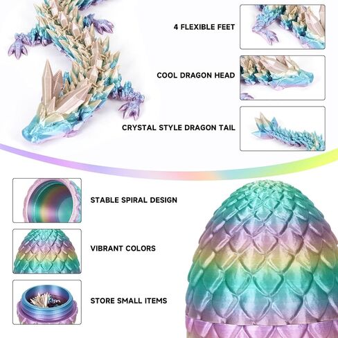 3D Printed Dragon Egg, Dragon Eggs with Dragon Inside, Articulated Dragon, Mystery Dragon Egg Fidget Toy, 3D Dragon Eggs Surprise Fidget Toy(A-Luminous) in Saudi Arabia