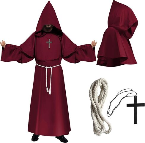 Monk Costume Medieval Cloak with Hood, Halloween Costumes Men Adult, Monk Robe Renaissance Cosplay Priest Costume in Saudi Arabia