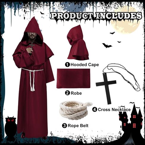 Monk Costume Medieval Cloak with Hood, Halloween Costumes Men Adult, Monk Robe Renaissance Cosplay Priest Costume in Saudi Arabia