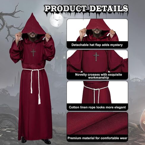 Monk Costume Medieval Cloak with Hood, Halloween Costumes Men Adult, Monk Robe Renaissance Cosplay Priest Costume in Saudi Arabia