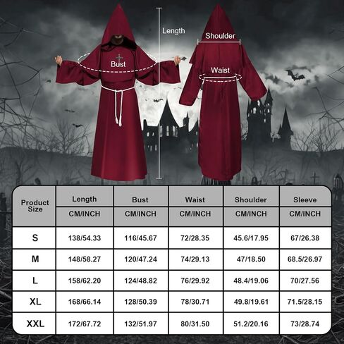 Monk Costume Medieval Cloak with Hood, Halloween Costumes Men Adult, Monk Robe Renaissance Cosplay Priest Costume in Saudi Arabia