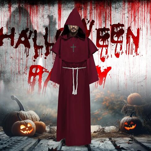 Monk Costume Medieval Cloak with Hood, Halloween Costumes Men Adult, Monk Robe Renaissance Cosplay Priest Costume in Saudi Arabia