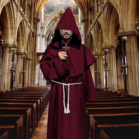 Monk Costume Medieval Cloak with Hood, Halloween Costumes Men Adult, Monk Robe Renaissance Cosplay Priest Costume in Saudi Arabia