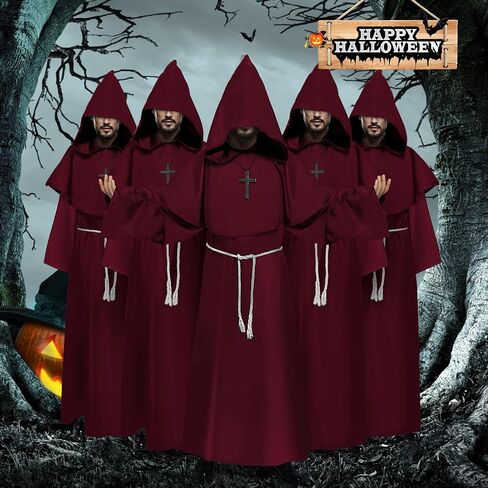 Monk Costume Medieval Cloak with Hood, Halloween Costumes Men Adult, Monk Robe Renaissance Cosplay Priest Costume in Saudi Arabia