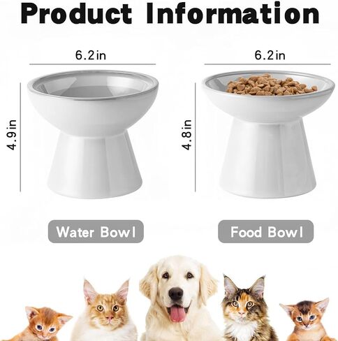 kathson Raised Cat Water and Food Bowl Set, 6.2in Ceramic Elevated Shallow Cat Bowls, Cat Food Plate Pack of 2, Cat Food Dish Anti Whisker Fatigue Protect Kitty Spine (Brown) in Saudi Arabia