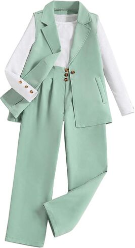 Milumia Girl's 3 Piece Outfits Long Sleeve Tee Shirt and Blazer Vest with Pants in Saudi Arabia