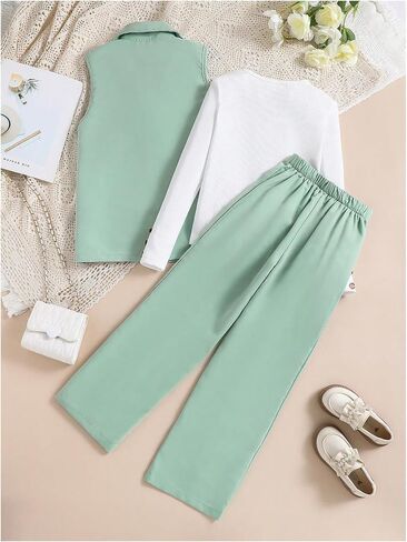 Milumia Girl's 3 Piece Outfits Long Sleeve Tee Shirt and Blazer Vest with Pants in Saudi Arabia
