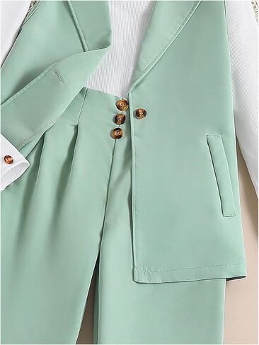 Milumia Girl's 3 Piece Outfits Long Sleeve Tee Shirt and Blazer Vest with Pants in Saudi Arabia