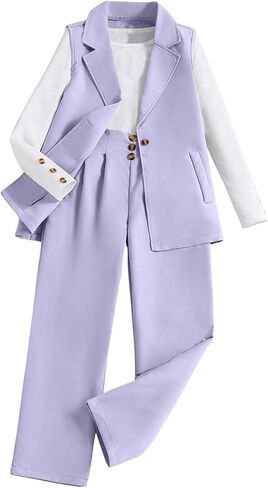 Milumia Girl's 3 Piece Outfits Long Sleeve Tee Shirt and Blazer Vest with Pants in Saudi Arabia