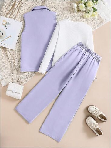 Milumia Girl's 3 Piece Outfits Long Sleeve Tee Shirt and Blazer Vest with Pants in Saudi Arabia