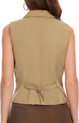 سترة بدلة نسائية من Genhoo صدرية كاجوال مبطنة وياقة طية صدر السترة وأزرار سفلية in Kuwait