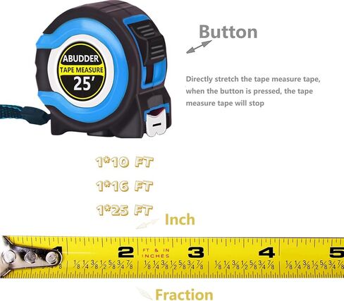 3 عبوات من أشرطة القياس، شريط قياس (10 بوصة، 16 بوصة و25 بوصة)، شريط قياس سهل القراءة قابل للسحب بكسور 1/8، شريط قياس in Kuwait