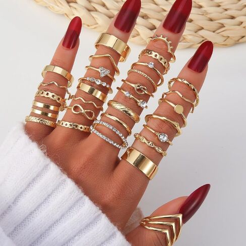 KISS WIFE 24Pcs Silver Knuckle Rings Set for Women Girls, Vintage Stackable Boho Midi Finger Ring Sets, Cute Y2K Aesthetic Rings Pack Trendy Jewelry Gift for Her in Saudi Arabia