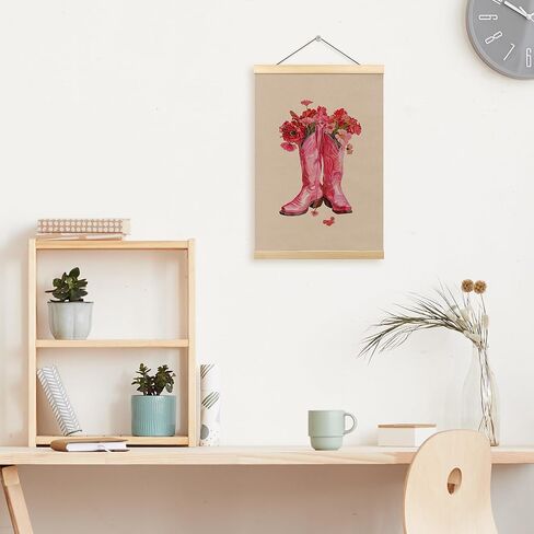 Tzhim White Floral Cowgirl Boots Poster Hanger Frame, Cowgirl Room Decor, Trendy Preppy Wall Hanging Decor for Girly College Dorm Apartment, Coastal Cowgirl Wall Art Prints with Wood Frames, 12x16in in Saudi Arabia