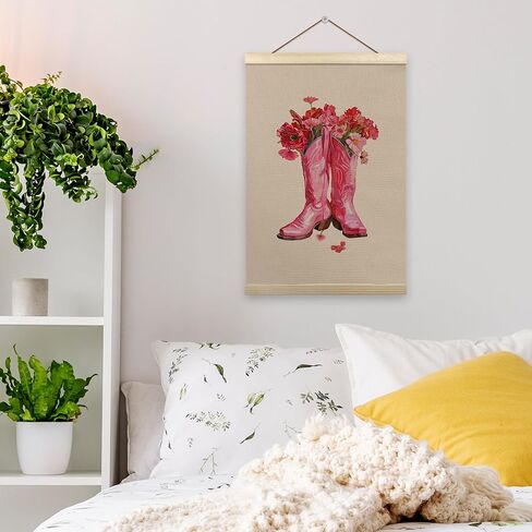 Tzhim White Floral Cowgirl Boots Poster Hanger Frame, Cowgirl Room Decor, Trendy Preppy Wall Hanging Decor for Girly College Dorm Apartment, Coastal Cowgirl Wall Art Prints with Wood Frames, 12x16in in Saudi Arabia