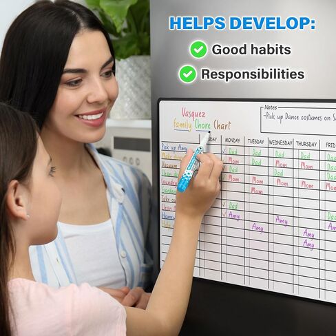 Magnetic Dry Erase Chore Chart (19" x 13"), Behavior Chart for Multiple Kids, Family Weekly Chores Checklist, Stain Resistant Planner for Fridge W/ 5 Colorful Markers in Saudi Arabia