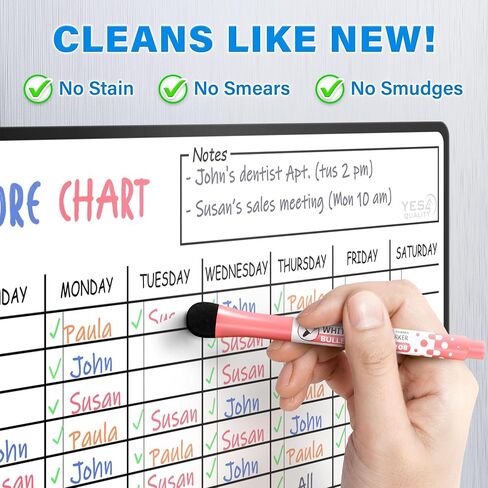 Magnetic Dry Erase Chore Chart (19" x 13"), Behavior Chart for Multiple Kids, Family Weekly Chores Checklist, Stain Resistant Planner for Fridge W/ 5 Colorful Markers in Saudi Arabia