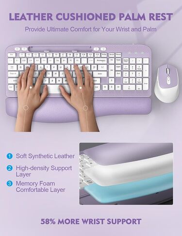 Wireless Keyboard and Mouse Combo, EAYBLLY Wave Keys Wireless Ergonomic Keyboard with Cushioned Wrist Rest, Phone Holder, 2.4GHz Silent Cordless Keyboard Mouse Set for Computer, Laptop, PC, Windows in Saudi Arabia