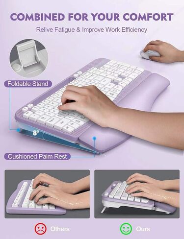 Wireless Keyboard and Mouse Combo, EAYBLLY Wave Keys Wireless Ergonomic Keyboard with Cushioned Wrist Rest, Phone Holder, 2.4GHz Silent Cordless Keyboard Mouse Set for Computer, Laptop, PC, Windows in Saudi Arabia