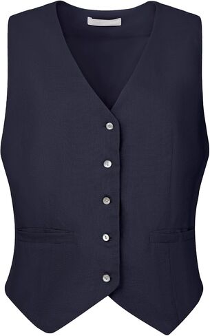 Women's Linen Vest Sleeveless Button Down V Neck Formal Business Waistcoat in Saudi Arabia