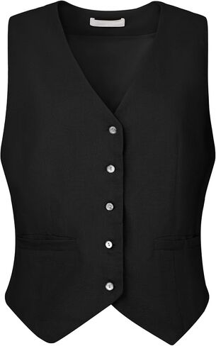 Women's Linen Vest Sleeveless Button Down V Neck Formal Business Waistcoat in Saudi Arabia