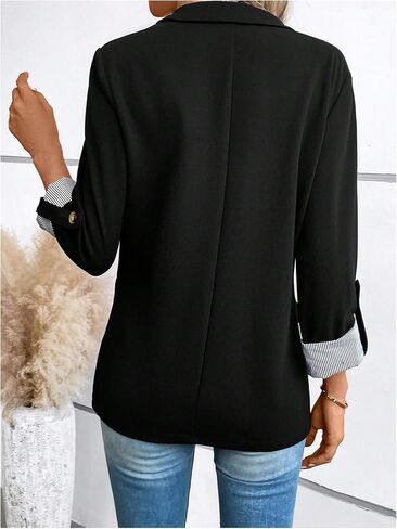 MakeMeChic Women's Roll Up Sleeve Single Button Office Blazer Lapel Neck Elegant Business Jacket Work Outerwear in Saudi Arabia