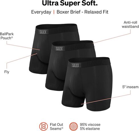 SAXX Underwear Co. Men's Ultra Super Soft Boxer Brief Fly 3Pk, Navy/City Blue/Heritage, Medium in Kuwait