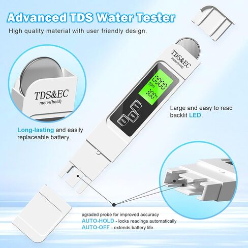 3 in 1 TDS Meter - TDS EC & Temperature(°C,°F) Meter,Accurate & Reliable Digital Water Testing Kits for Drinking Water Quality, Tap, Well, Swimming Pool,Hydroponics, Aquarium, RO/DI System，Blue in Saudi Arabia