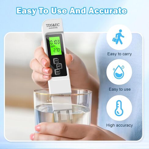 3 in 1 TDS Meter - TDS EC & Temperature(°C,°F) Meter,Accurate & Reliable Digital Water Testing Kits for Drinking Water Quality, Tap, Well, Swimming Pool,Hydroponics, Aquarium, RO/DI System，Blue in Saudi Arabia